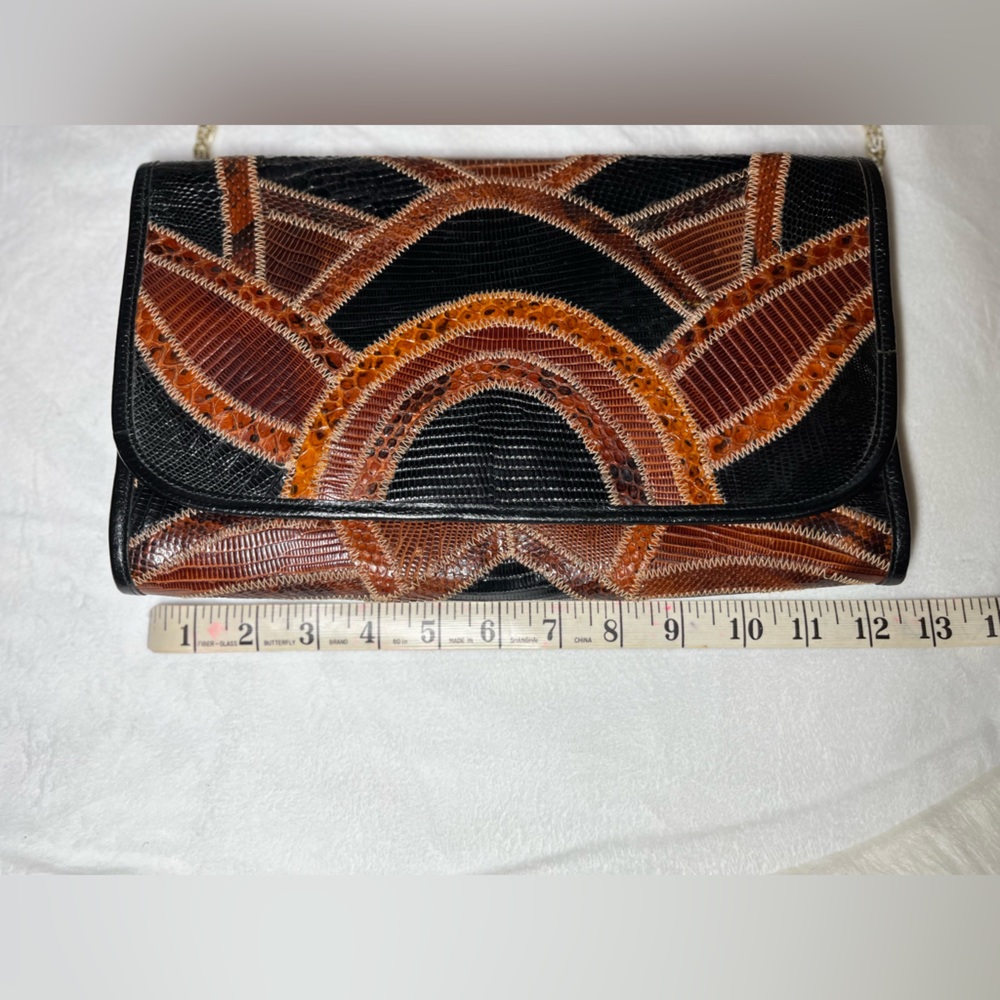 Vintage Bags By Varon, Snakeskin Brown Black Shoulder Bag - Picture 6 of 12